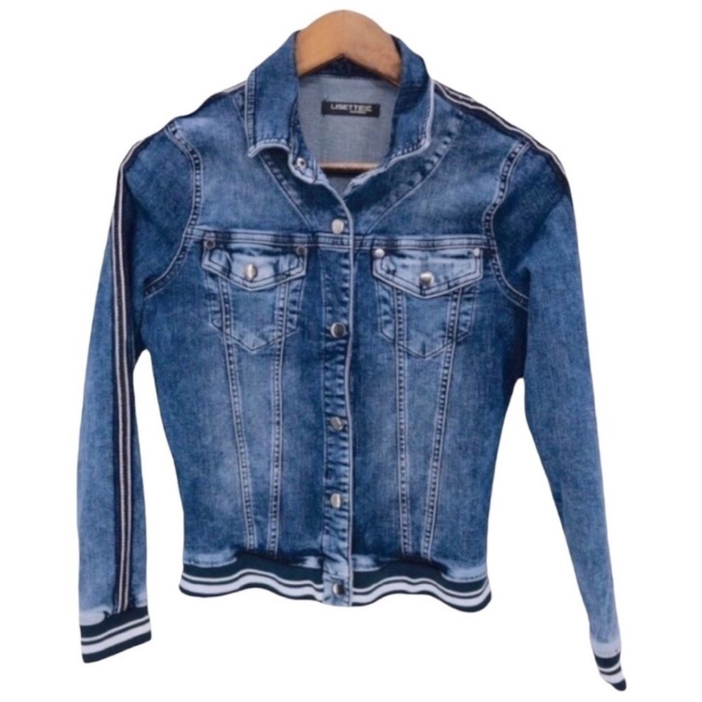 Lisette L Blue Acid Wash Snap Button Denim Jacket Size Small